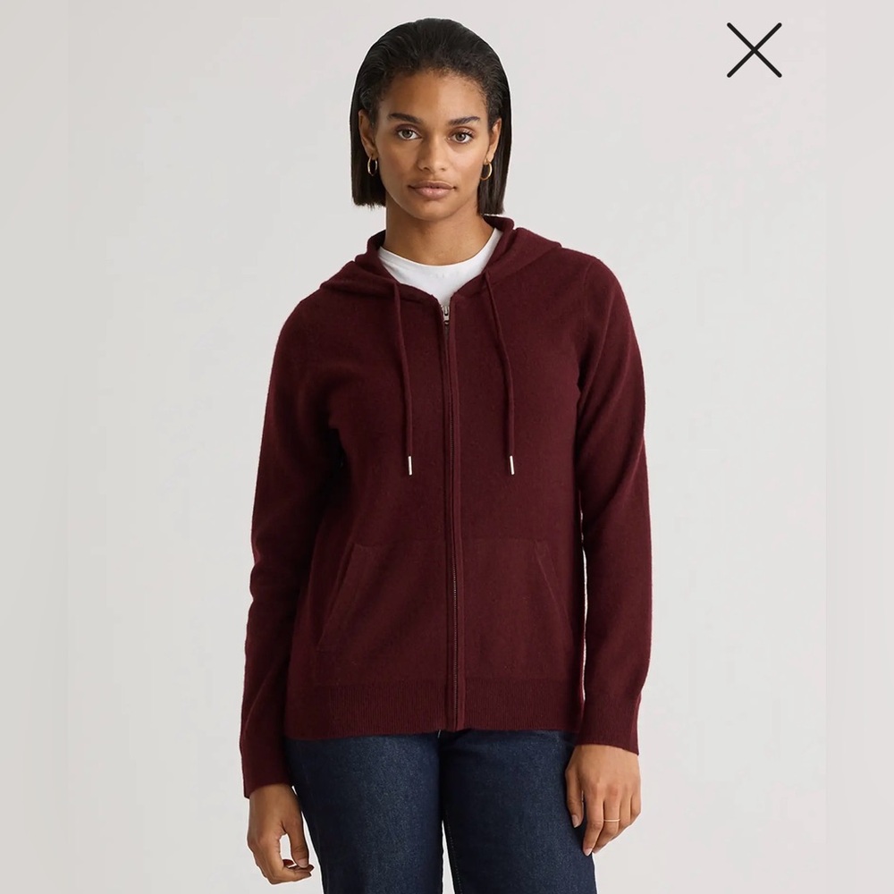 Quince Mongolian Cashmere Full-Zip Hoodie Rich Burgundy Size XL